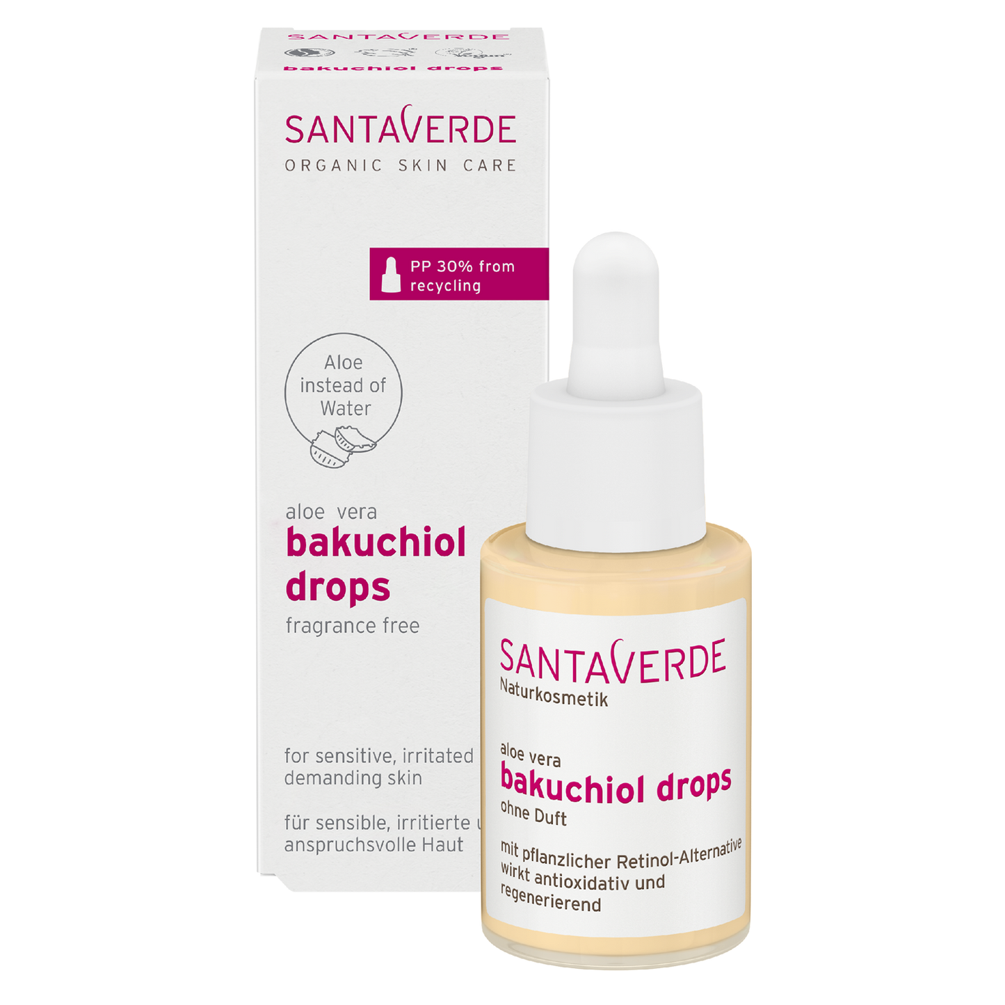 Santaverde Aloe Vera bakuchiol drops fragrance free, bakuchiol tilgad lõhnavabad